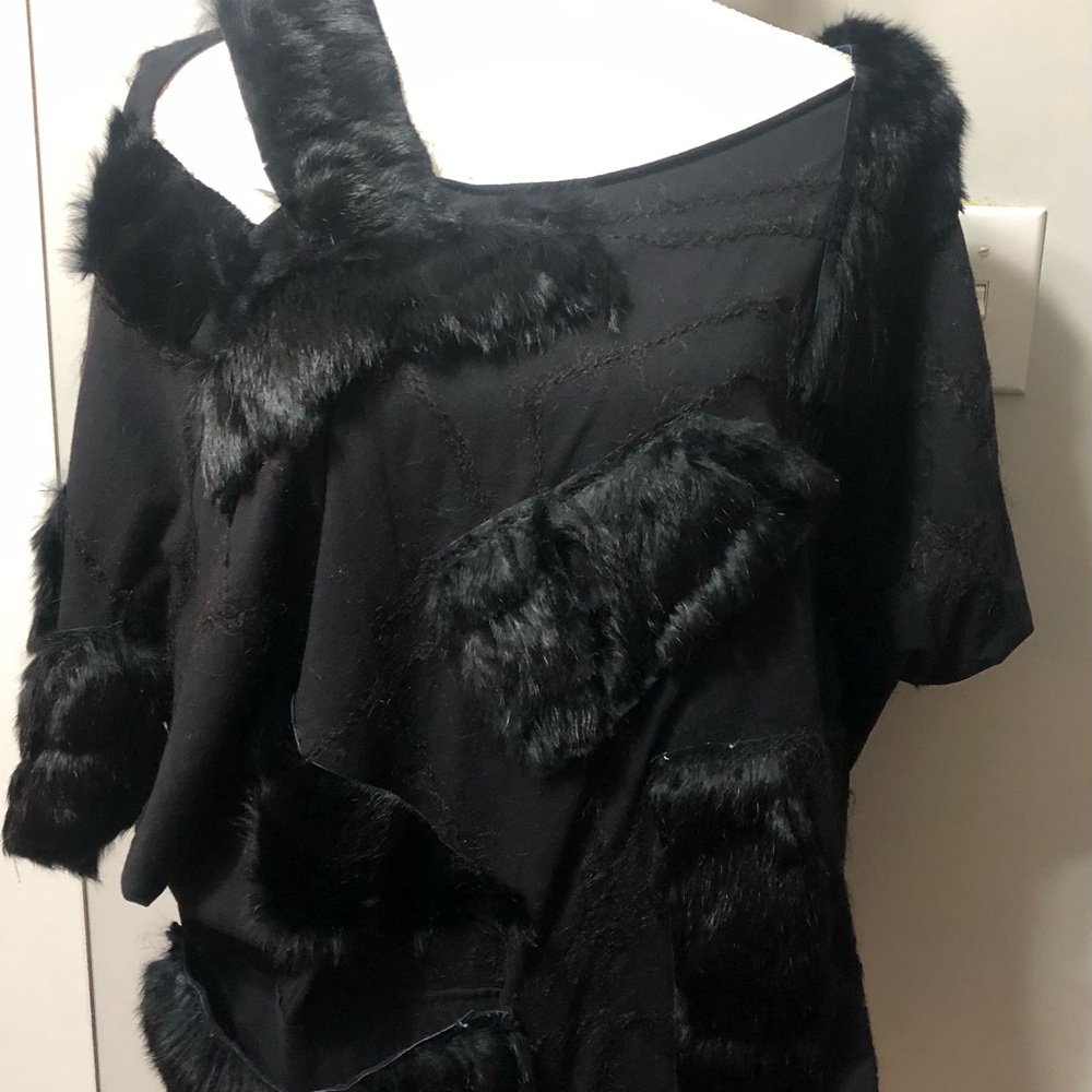 Black Faux Fur Accent Top